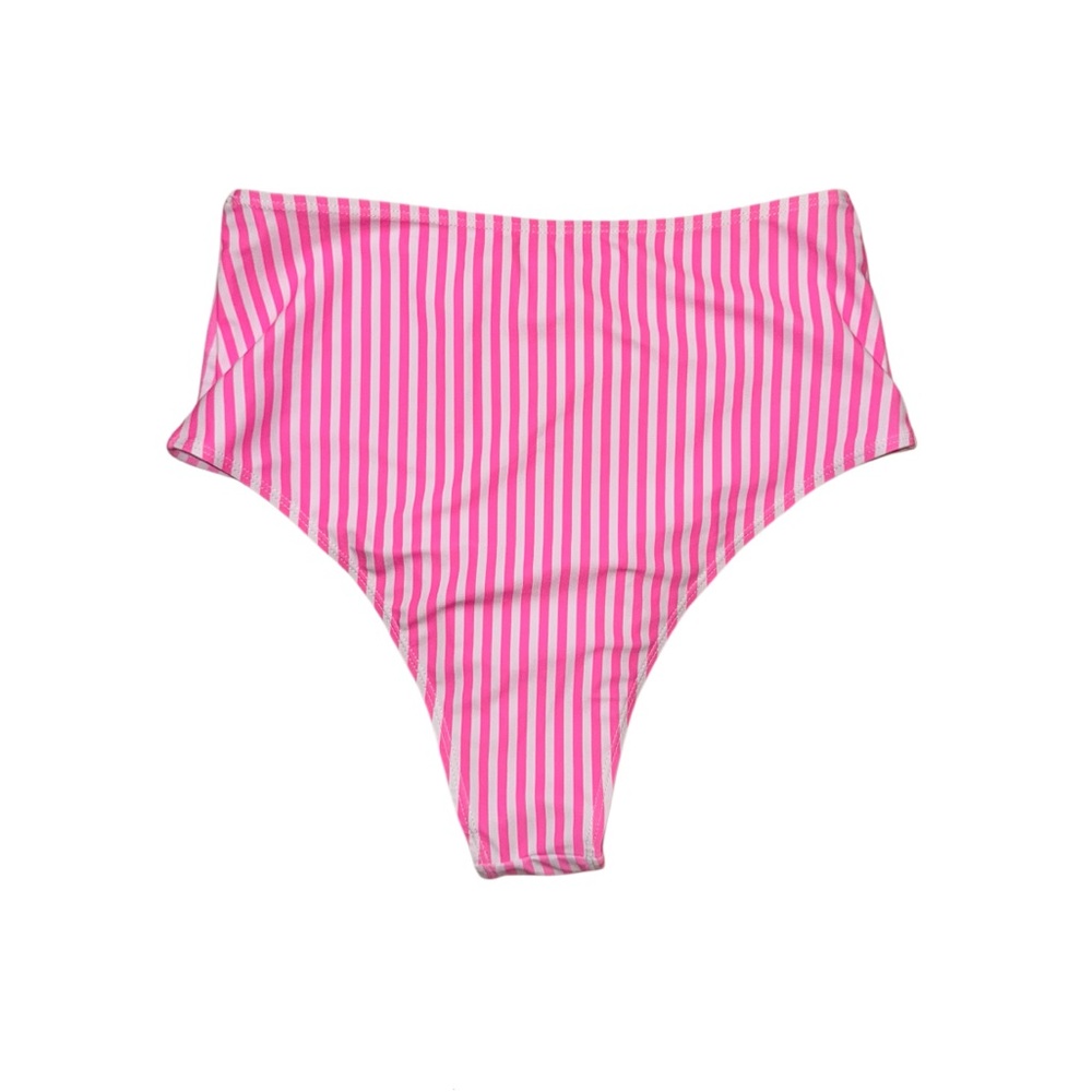 COTTON CANDY neon pink stripe high rise one shoulder bikini women’s size medium - Picture 9 of 14